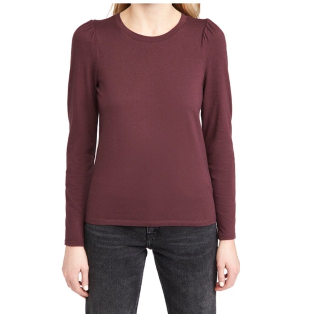 NWT Madewell Cotton Puff Sleeve T-Shirt (Burgundy) S